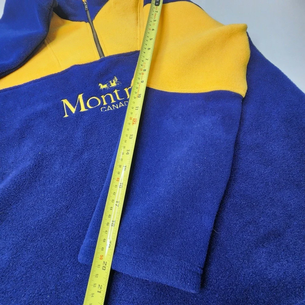 Montreal Canada Vintage 1/4 Zip Sweater Fleece Size LRG Blue Yellow Made In CAN